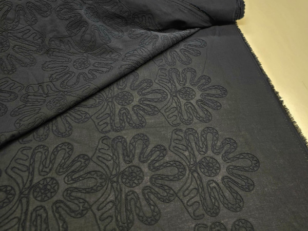 RIŠELJE,vezena bombažna tkanina, vezenina, vzorec, temno modra