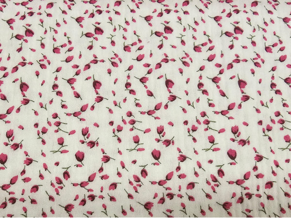 TETRA tkanina, dvoslojna- drobne fuksija rožice na beli osnovi, ZADNJI KOS