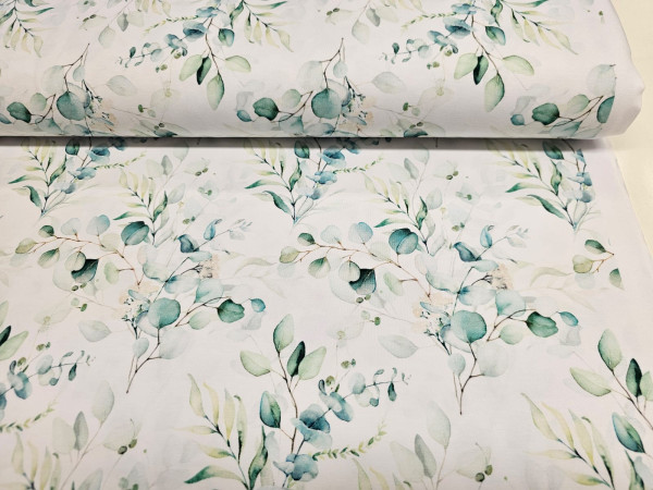 Bombažni jersey,digitalni- listki na beli osnovi