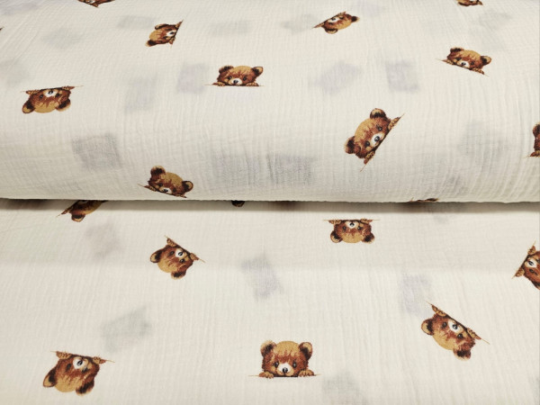 TETRA tkanina, dvoslojna-medvedki na off white osnovi