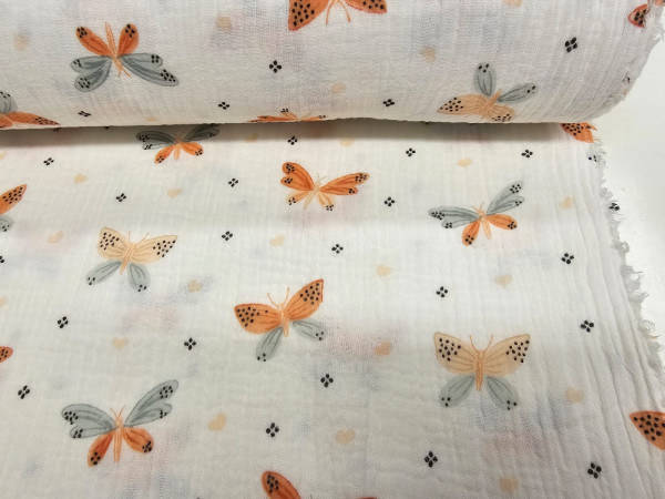 TETRA tkanina, dvoslojna-metulji na off white osnovi