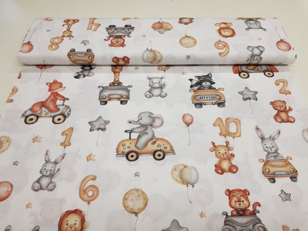 Bombažno platno, poplin, percale, za posteljnino- večje živalice, bela osnova, Širina 140cm, 20-COTTON