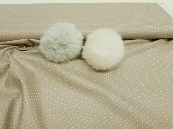 Bombažno platno-poplin pike, male bele pikice 2mm na bež podlagi