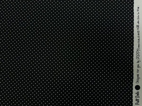 Bombažno platno-poplin pike, male bele pikice 2mm na črni podlagi