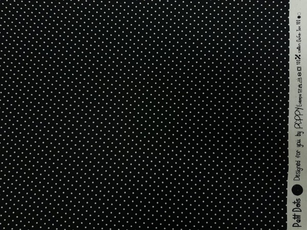 Bombaž, poplin pike, male bele pikice 2mm na črni podlagi