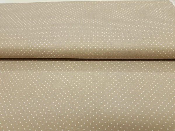 Bombaž, poplin pike, male bele pikice 2mm na bež podlagi