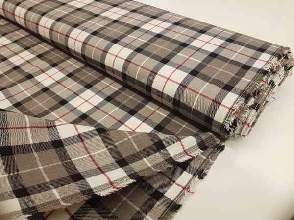 Mešanica viskoza poliester - škotski karo bež, rjava kombinacija